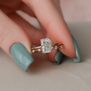 1.0CT Radiant Cut Hidden Halo Solitaire Petite Pave Eternity Moissanite Bridal Engagement Ring Set