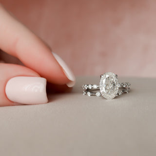 2.5CT Oval Cut Hidden Halo Pave Eternity Diamond Moissanite Bridal Engagement Ring Set