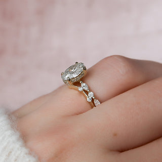 2.0CT Oval Cut Hidden Halo Pave Eternity Diamond Moissanite Bridal Engagement Ring Set