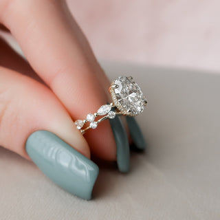 2.0CT Oval Cut Hidden Halo Pave Eternity Diamond Moissanite Bridal Engagement Ring Set