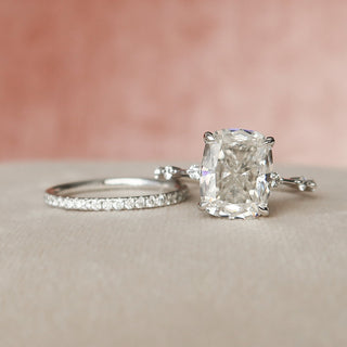 5.0CT Cushion Cut Petite Pave Half Eternity Diamond Moissanite Bridal Engagement Ring Set