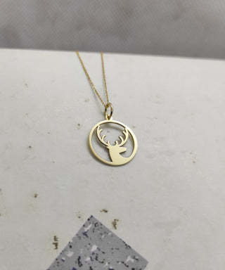 Wild Deer 14k Solid Gold Pendant Necklace for Christmas Gift
