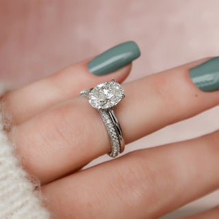 2.0CT Oval Cut Hidden Halo Eternity Pave Diamond Moissanite Bridal Engagement Ring Set