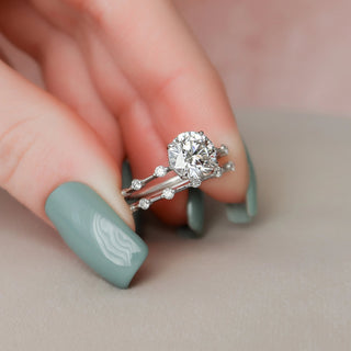 2.0CT Round Brilliant Cut Petite Pave Diamond Moissanite Bridal Engagement Ring Set