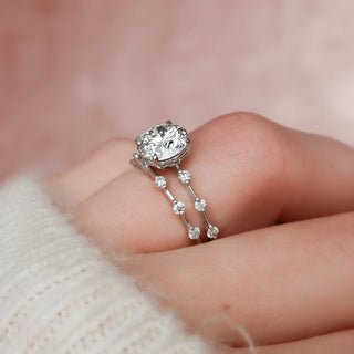 2.0CT Round Brilliant Cut Petite Pave Diamond Moissanite Bridal Engagement Ring Set