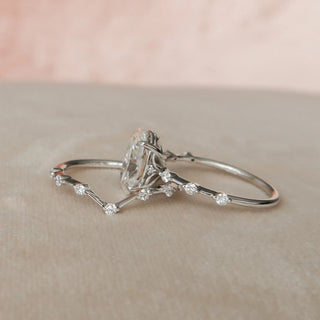 3.0CT Oval Cut Petite Pave Diamond Moissanite Bridal Engagement Ring Set