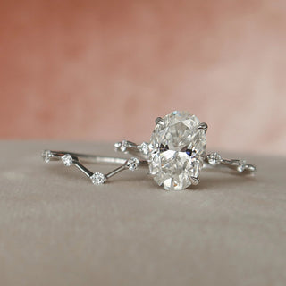 3.0CT Oval Cut Petite Pave Diamond Moissanite Bridal Engagement Ring Set