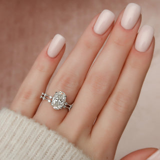 3.0CT Oval Cut Petite Pave Diamond Moissanite Bridal Engagement Ring Set