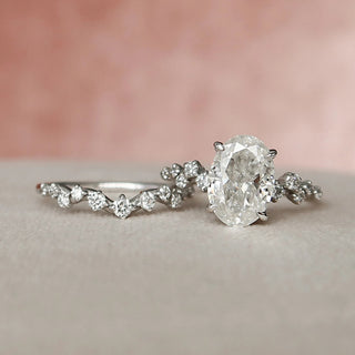 2.0CT Oval Cut Hidden Halo Cluster Diamond Moissanite Bridal Engagement Ring Set