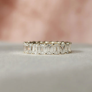 1.50CT Emerald Cut Hidden Halo Full Eternity Pave Diamond Moissanite Bridal Engagement Ring Set