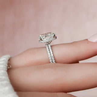 3.50CT Oval Cut Hidden Halo Eternity Pave Diamond Moissanite Bridal Engagement Ring Set