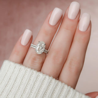 3.50CT Oval Cut Hidden Halo Eternity Pave Diamond Moissanite Bridal Engagement Ring Set
