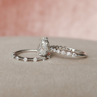 2.5CT Oval Cut Hidden Halo Pave Eternity Diamond Moissanite Bridal Engagement Ring Set