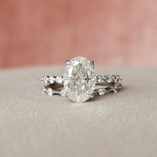 2.5CT Oval Cut Hidden Halo Pave Eternity Diamond Moissanite Bridal Engagement Ring Set