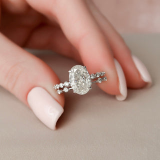 2.5CT Oval Cut Hidden Halo Pave Eternity Diamond Moissanite Bridal Engagement Ring Set