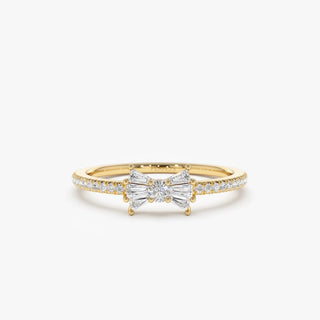 Baguette and Round Cut Diamond Bow Wedding Band for Gift