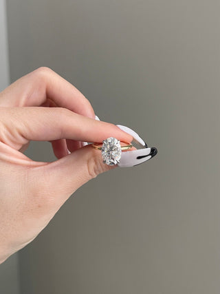 5.0ct Elongated Oval Hidden Halo Solitaire Moissanite Diamond Engagement Ring