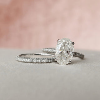 3.50CT Oval Cut Hidden Halo Eternity Pave Moissanite Bridal Engagement Ring Set