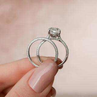3.50CT Oval Cut Hidden Halo Eternity Pave Moissanite Bridal Engagement Ring Set