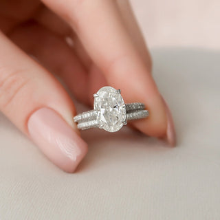 3.50CT Oval Cut Hidden Halo Eternity Pave Moissanite Bridal Engagement Ring Set