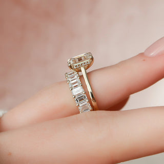 1.50CT Emerald Cut Hidden Halo Full Eternity Pave Diamond Moissanite Bridal Engagement Ring Set
