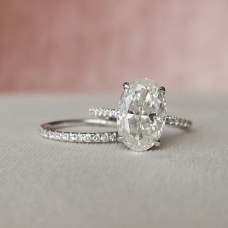 3.50CT Oval Cut Hidden Halo Eternity Pave Diamond Moissanite Bridal Engagement Ring Set