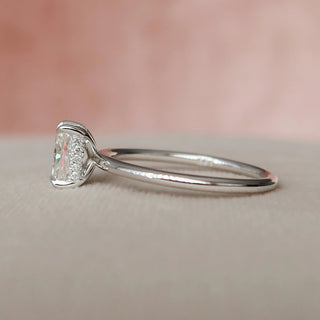 Elegant 1.0ct radiant hidden halo moissanite wedding band shown on a finger