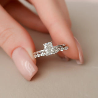 Sparkling 1.0ct radiant hidden halo moissanite wedding band front view