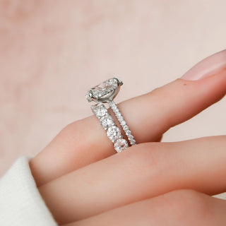 3.0CT Oval Cut Hidden Halo Full Eternity Pave Diamond Moissanite Bridal Engagement Ring Set