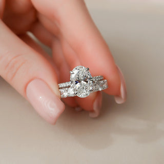 3.0CT Oval Cut Hidden Halo Full Eternity Pave Diamond Moissanite Bridal Engagement Ring Set