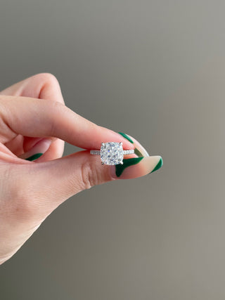 4.0ct Cushion Cut Hidden Halo Pave Diamond Moissanite Engagement Ring