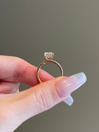 3.0 Emerald Cut Hidden Halo Pave Diamond Moissanite Engagement Ring