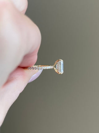 3.0 Emerald Cut Hidden Halo Pave Diamond Moissanite Engagement Ring