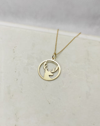Wild Deer 14k Solid Gold Pendant Necklace for Christmas Gift