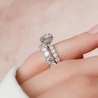 2.50CT Round Cut Hidden Halo Full Eternity Pave Diamond Moissanite Bridal Engagement Ring Set