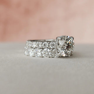 2.50CT Round Cut Hidden Halo Full Eternity Pave Diamond Moissanite Bridal Engagement Ring Set