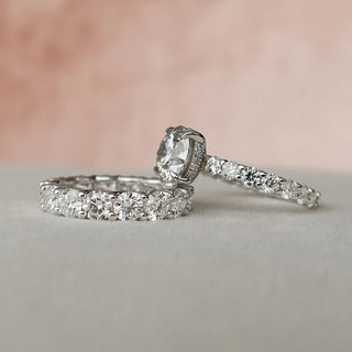 2.50CT Round Cut Hidden Halo Full Eternity Pave Diamond Moissanite Bridal Engagement Ring Set