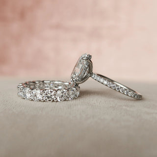3.0CT Oval Cut Hidden Halo Full Eternity Pave Diamond Moissanite Bridal Engagement Ring Set