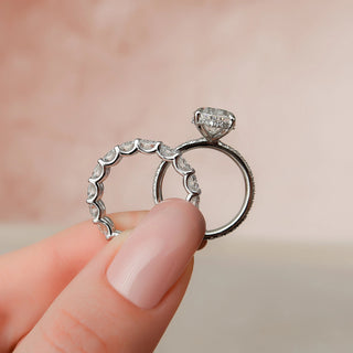 3.0CT Oval Cut Hidden Halo Full Eternity Pave Diamond Moissanite Bridal Engagement Ring Set
