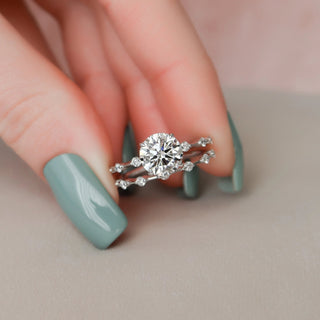 2.0CT Round Brilliant Cut Petite Pave Diamond Moissanite Bridal Engagement Ring Set