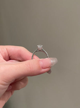 2.0ct Emerald Cut Hidden Halo Cathedral Moissanite Diamond Engagement Ring