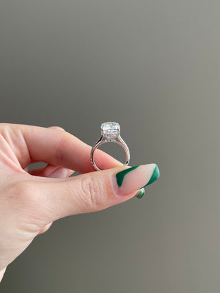 4.0ct Cushion Cut Hidden Halo Pave Diamond Moissanite Engagement Ring