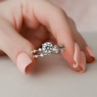 1.0CT Round Cut Petite Pave Eternity Diamond Moissanite Bridal Engagement Ring Set