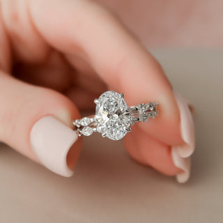 2.0CT-3.0CT Oval Cut Hidden Halo Eternity Pave Diamond Moissanite Bridal Engagement Ring Set