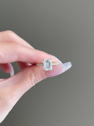 3.0 Emerald Cut Hidden Halo Pave Diamond Moissanite Engagement Ring