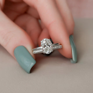 2.0CT Oval Cut Hidden Halo Eternity Pave Diamond Moissanite Bridal Engagement Ring Set