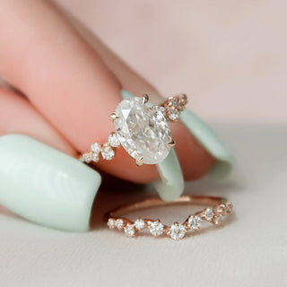 2.0CT Oval Cut Hidden Halo Cluster Diamond Moissanite Bridal Engagement Ring Set