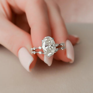 3.0CT Oval Cut Petite Pave Diamond Moissanite Bridal Engagement Ring Set