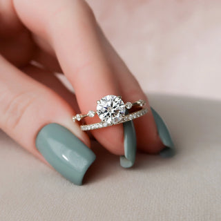 1.50CT Round Brilliant Cut Petite Pave Eternity Diamond Moissanite Bridal Engagement Ring Set