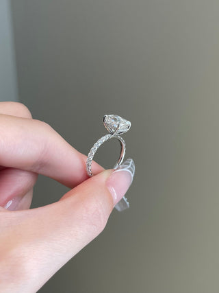 3.0ct Elongated Cushion Hidden Halo Pave Diamond Moissanite Engagement Ring